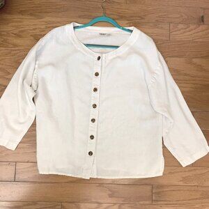 Kiko linen top Womens One Size - white button close blouse with scoop neck